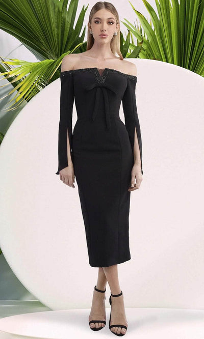 Janique 2402 - Beaded Neckline Dress Cocktail Dresses 2 / Black