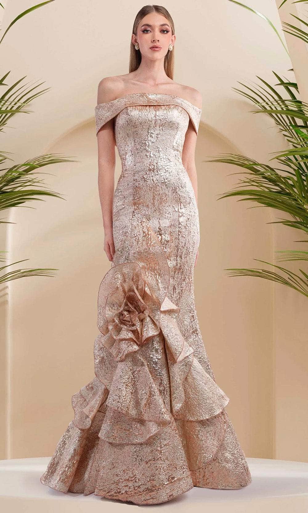 Janique 24983 - Off-Shoulder Mermaid Gown Prom Dresses 2 / Rose