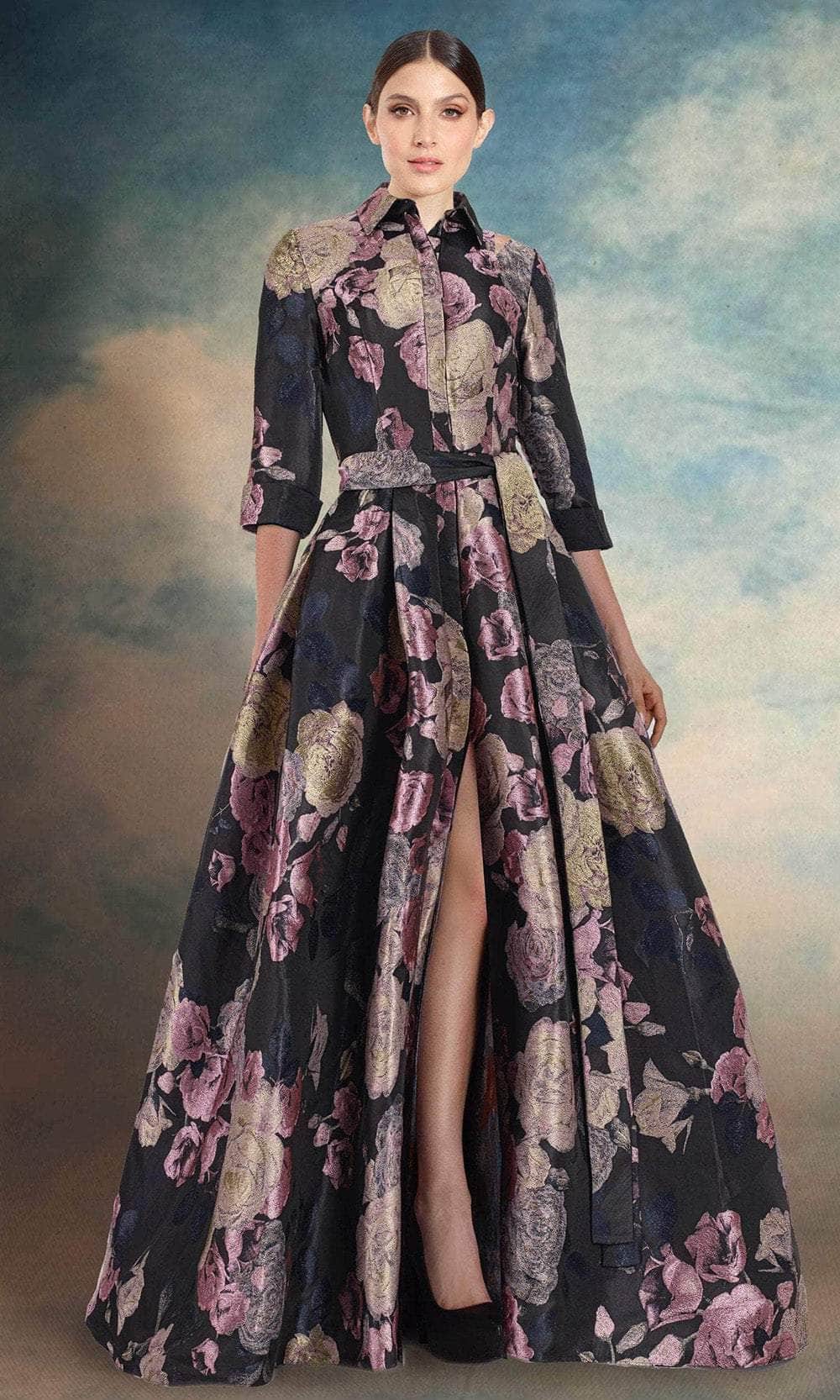 Janique 91321 - Floral Printed Collar Long Dress Mother of the Bride Dresses