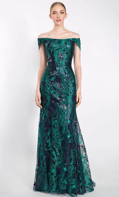 Janique 92125 - Sequined Off Shoulder Evening Gown Special Occasion Dress 2 / Green