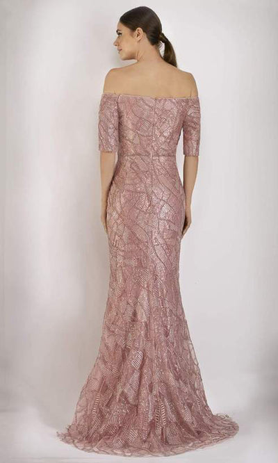 Janique - Embellished Off-Shoulder Trumpet Dress In Pink 