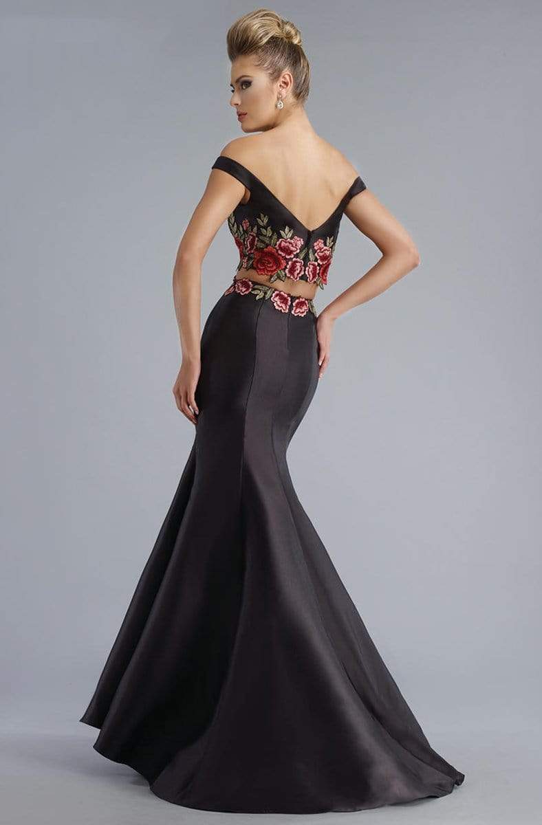 Janique - Embroidered Off-Shoulder Crop Top Trumpet Evening Gown with Court Train JA7004 Special Occasion Dress