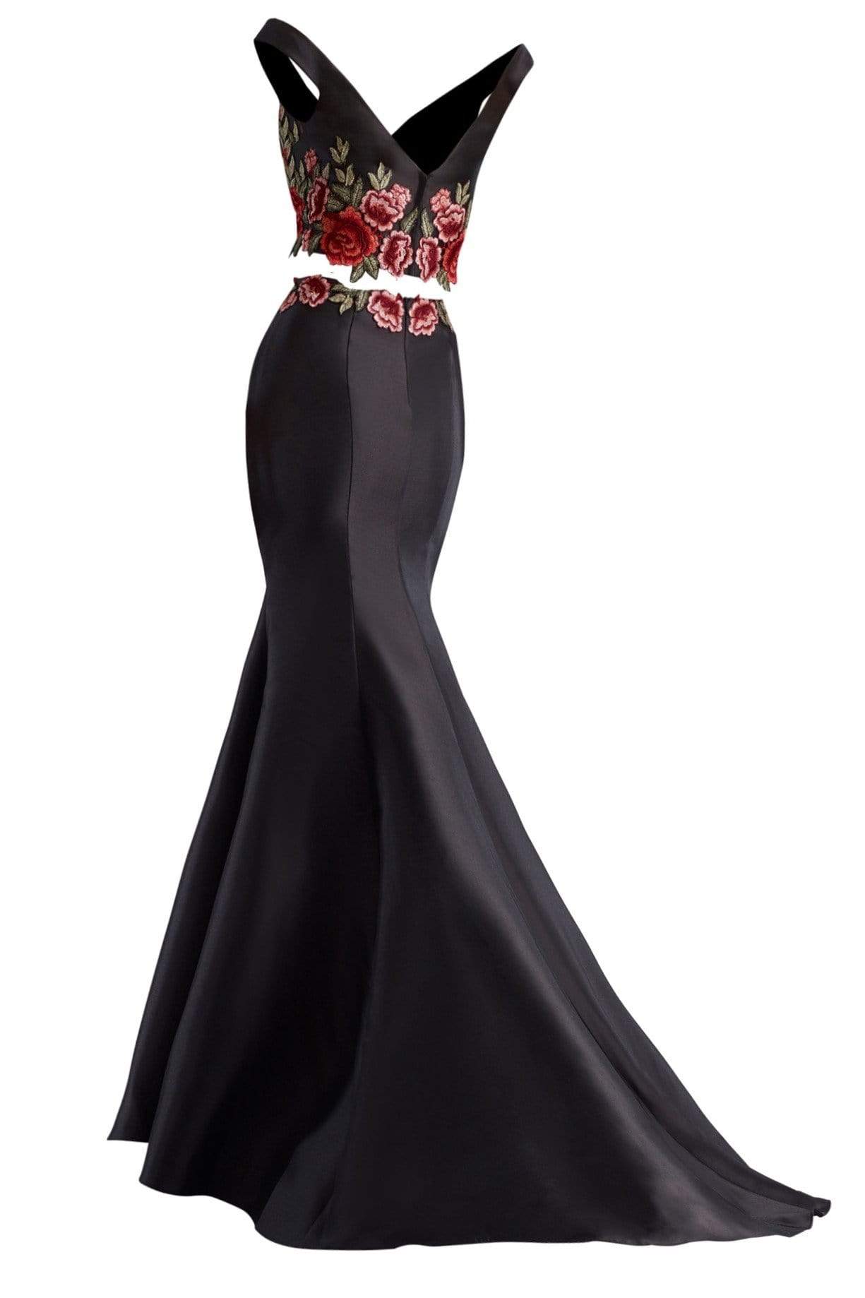 Janique - Embroidered Off-Shoulder Crop Top Trumpet Evening Gown with Court Train JA7004 Special Occasion Dress