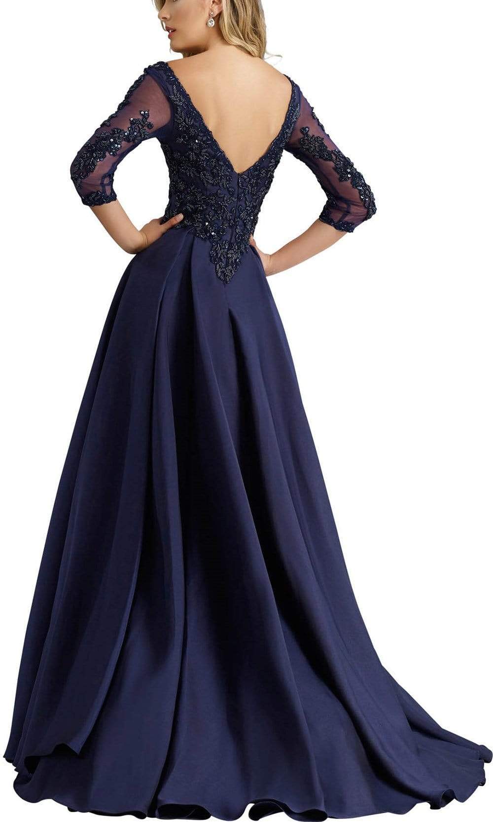Janique - Embroidered V-Neck Sleeved Long Mermaid Gown JA3009 Special Occasion Dress