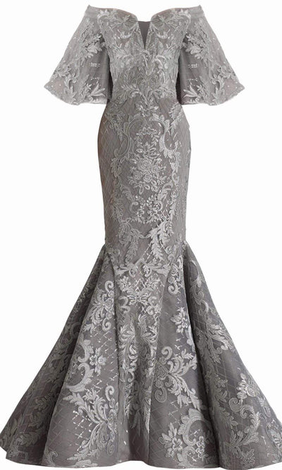 Janique - JA4013 Off-Shoulder Mermaid Evening Dress In Silver Special Occasion Dress 0 / Silver
