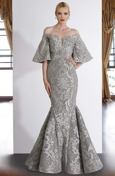 Janique - JA4013 Off-Shoulder Mermaid Evening Dress In Silver Special Occasion Dress 0 / Silver