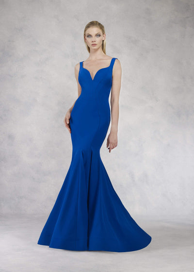 Janique - JQ1820 Sleeveless Vibrant Crepe Mermaid Gown in Blue