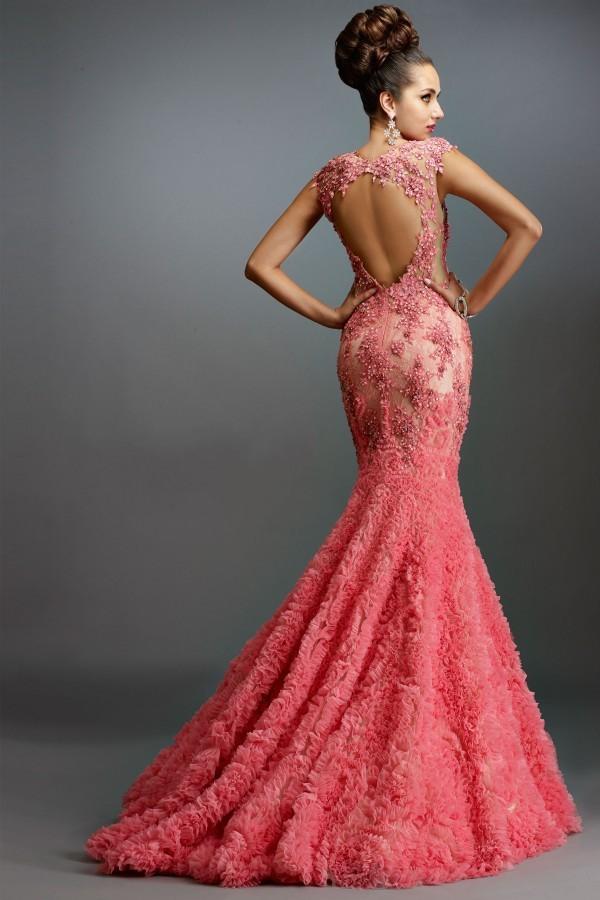 Janique - Lace and Tulle Floral Applique Mermaid Gown 1514 CCSALE