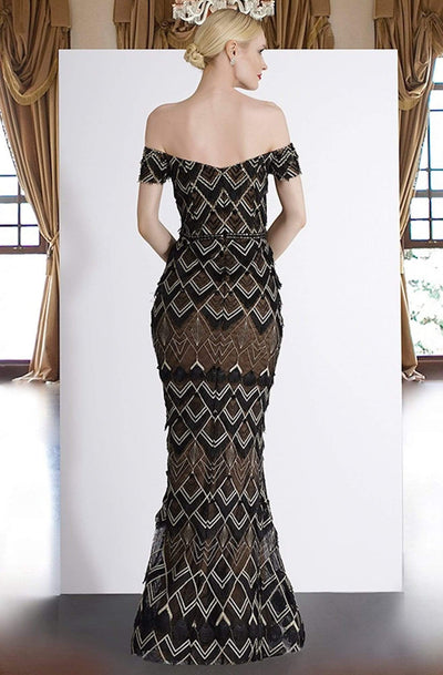 Janique - W2193 Geometric Detailed Off-Shoulder Mermaid Dress Evening Dresses