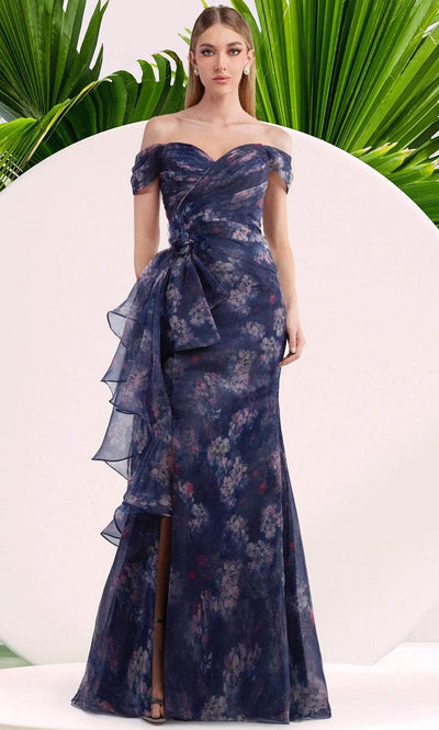 Janique W3017 - Ruffle Drape Floral Long Dress Prom Dresses