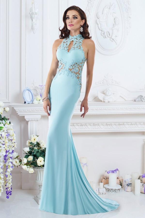 Janique - W974 Jersey Gown In Aqua