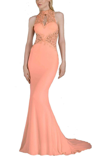 Janique - W974 Jersey Gown in Peach Special Occasion Dress 0 / Peach