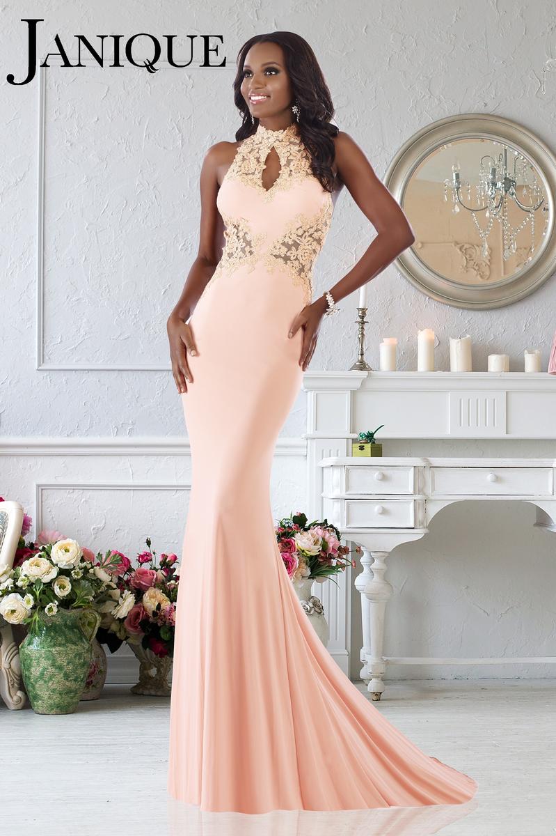 Janique - W974 Jersey Gown in Peach Special Occasion Dress