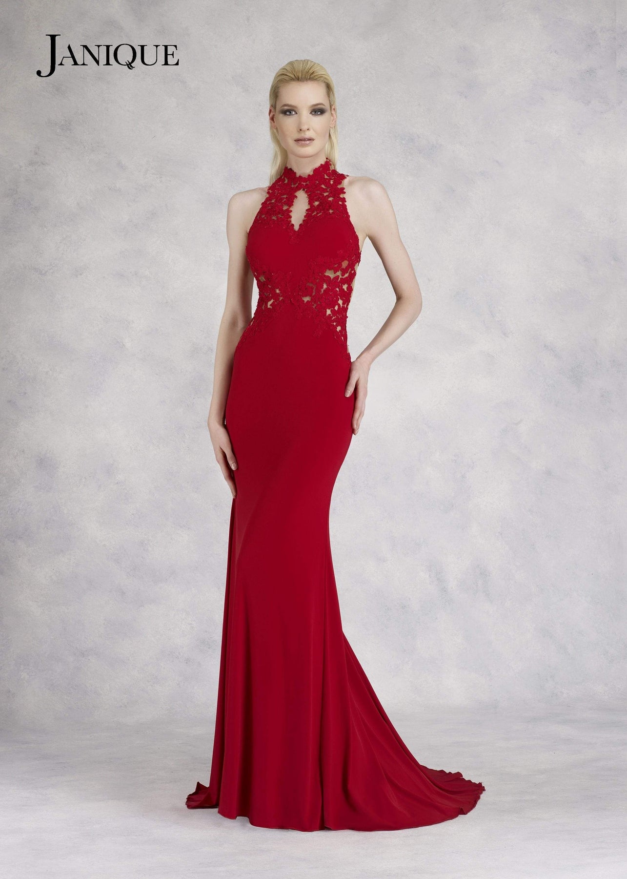 Janique - W974 Jersey Gown In Red Special Occasion Dress