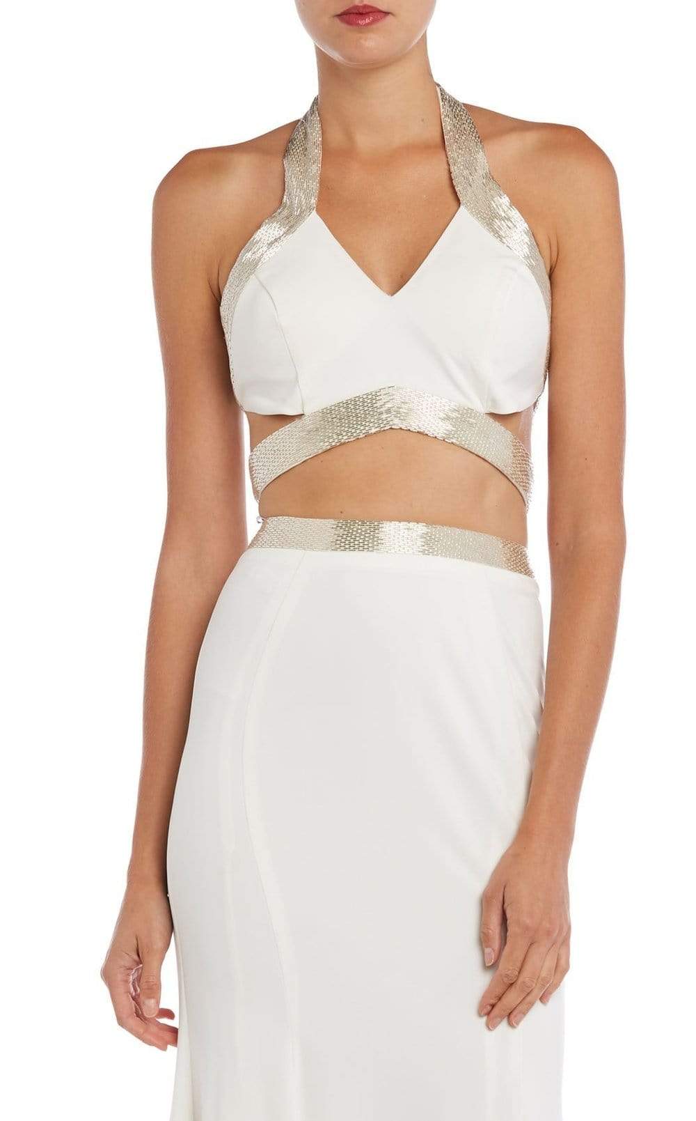 Jasz Couture - 6270 Two Piece Beaded Halter Sheath Dress Special Occasion Dress 0 / White