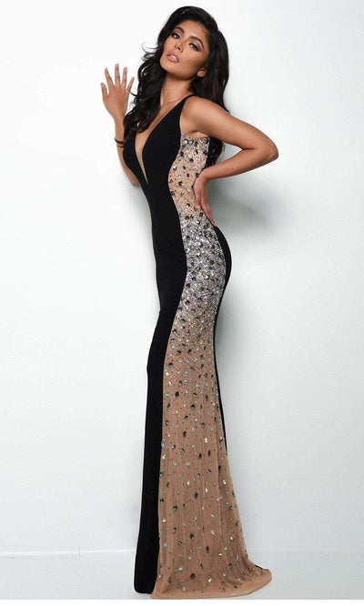 Jasz Couture - 7078 Plunging Beaded Jersey Sheath Gown Evening Dresses