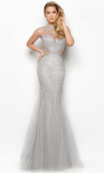 Jasz Couture - Beaded Sleeveless Evening Gown 7099SC In Silver