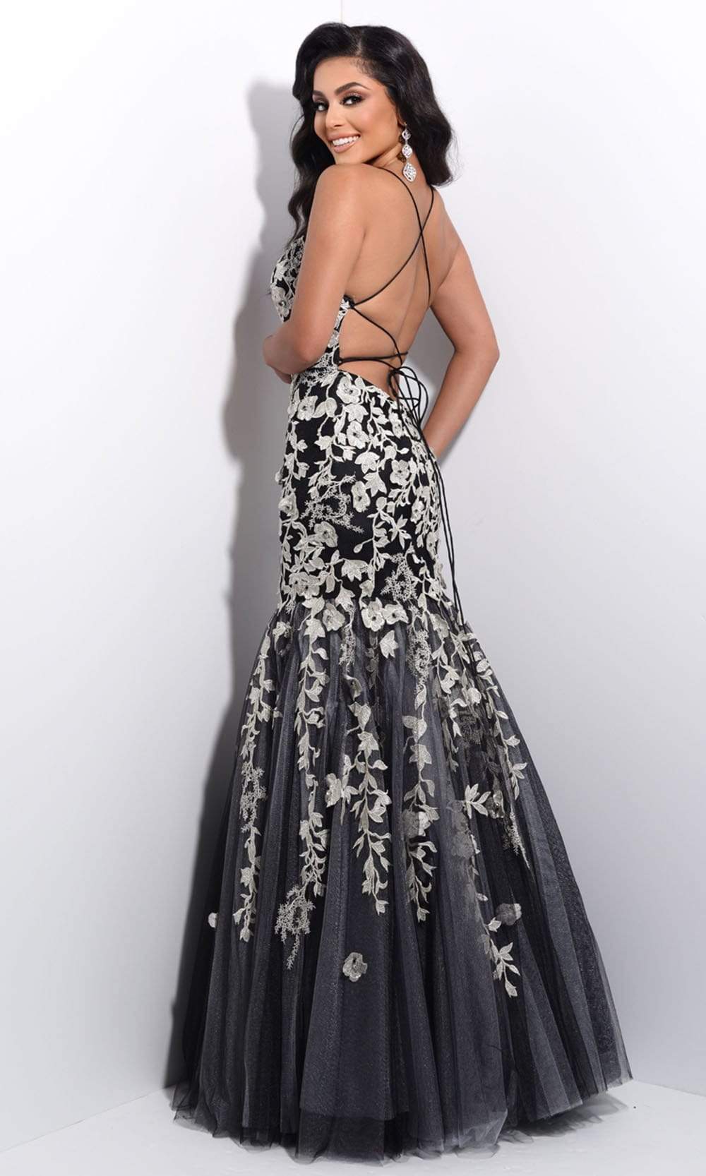 Jasz Couture - 7211 Spaghetti Strap Floral Applique Trumpet Dress Pageant Dresses