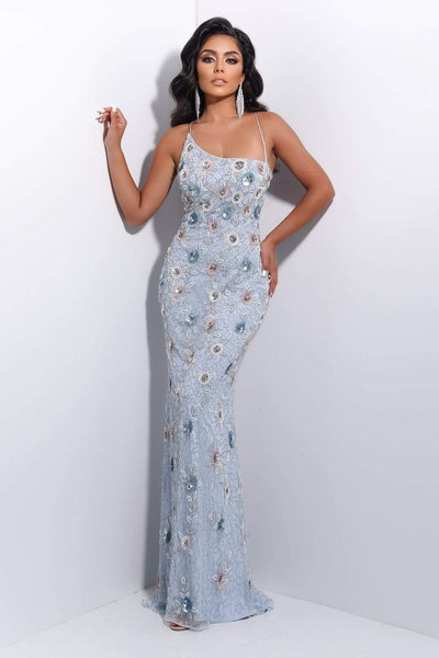 Jasz Couture - 7214 Lace Up Back Sequined Long Dress Prom Dresses 000 / Ice Blue