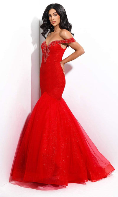 Jasz Couture - 7301 Beaded Off-Shoulder Sweetheart Trumpet Dress Special Occasion Dress 000 / Red