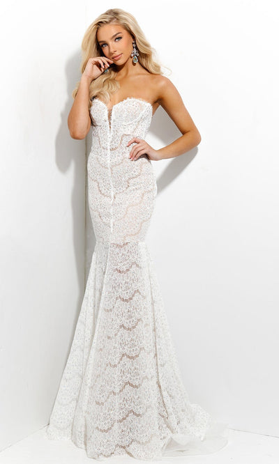 Jasz Couture - 7326 Embroidered Strapless Sweetheart Trumpet Dress Special Occasion Dress 000 / Ivory/Nude