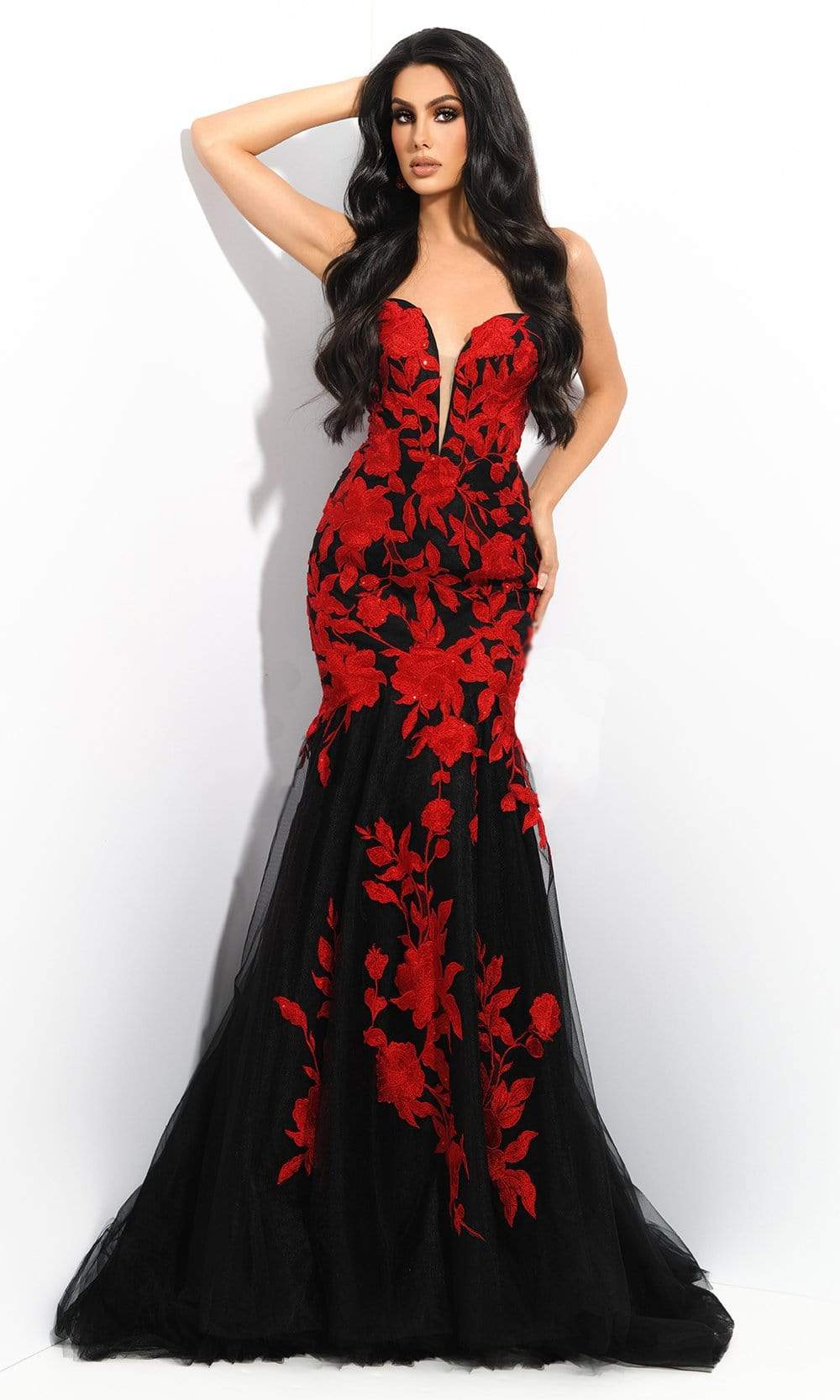 Jasz Couture - 7328 Strapless Plunging Sweetheart Trumpet Dress Special Occasion Dress 000 / Red