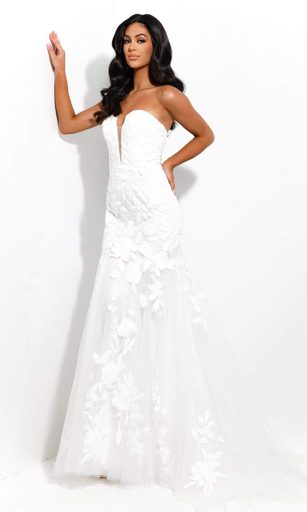 Jasz Couture - 7328 Strapless Plunging Sweetheart Trumpet Dress Special Occasion Dress 000 / White