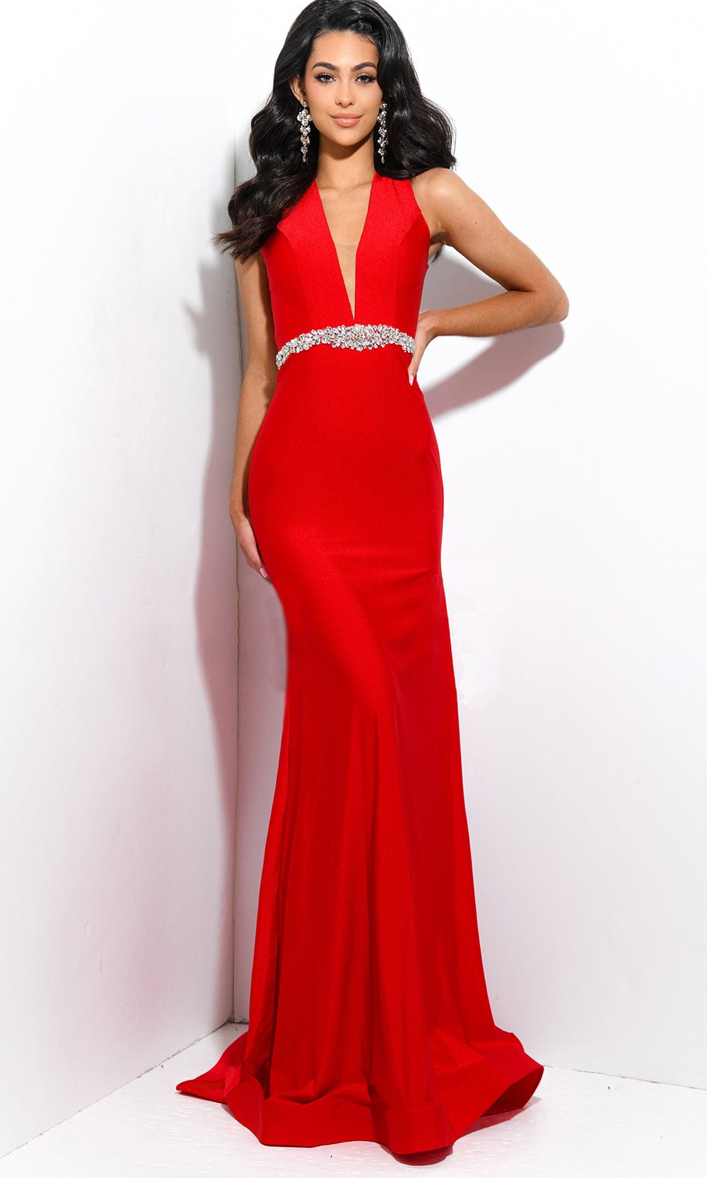 Jasz Couture - 7350 Sleeveless Empire Sheath Dress Special Occasion Dress 000 / Red