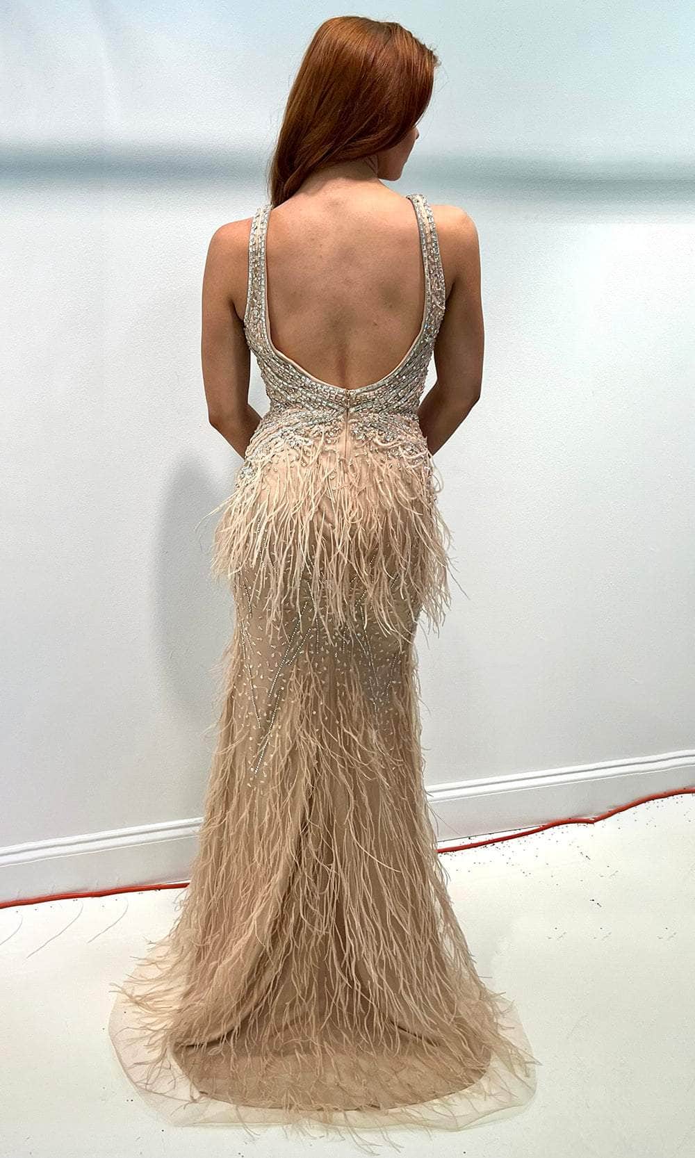 Jasz Couture 7427 - Feather Detailed Sleeveless Prom Dress Special Occasion Dress