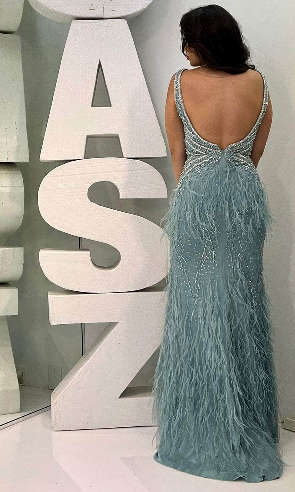 Jasz Couture 7427 - Feather Detailed Sleeveless Prom Dress Special Occasion Dress