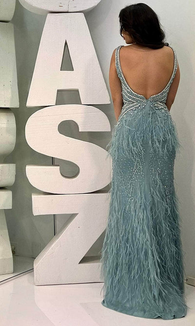 Jasz Couture 7427 - Feather Detailed Sleeveless Prom Dress Special Occasion Dress