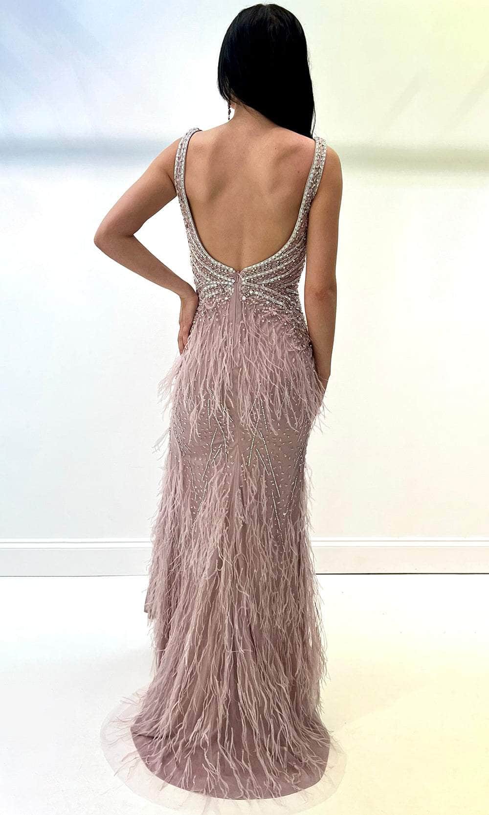 Jasz Couture 7427 - Feather Detailed Sleeveless Prom Dress Special Occasion Dress