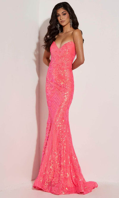 Jasz Couture 7430 - Strapless Sequin Dress Special Occasion Dress 000 / Hot Pink