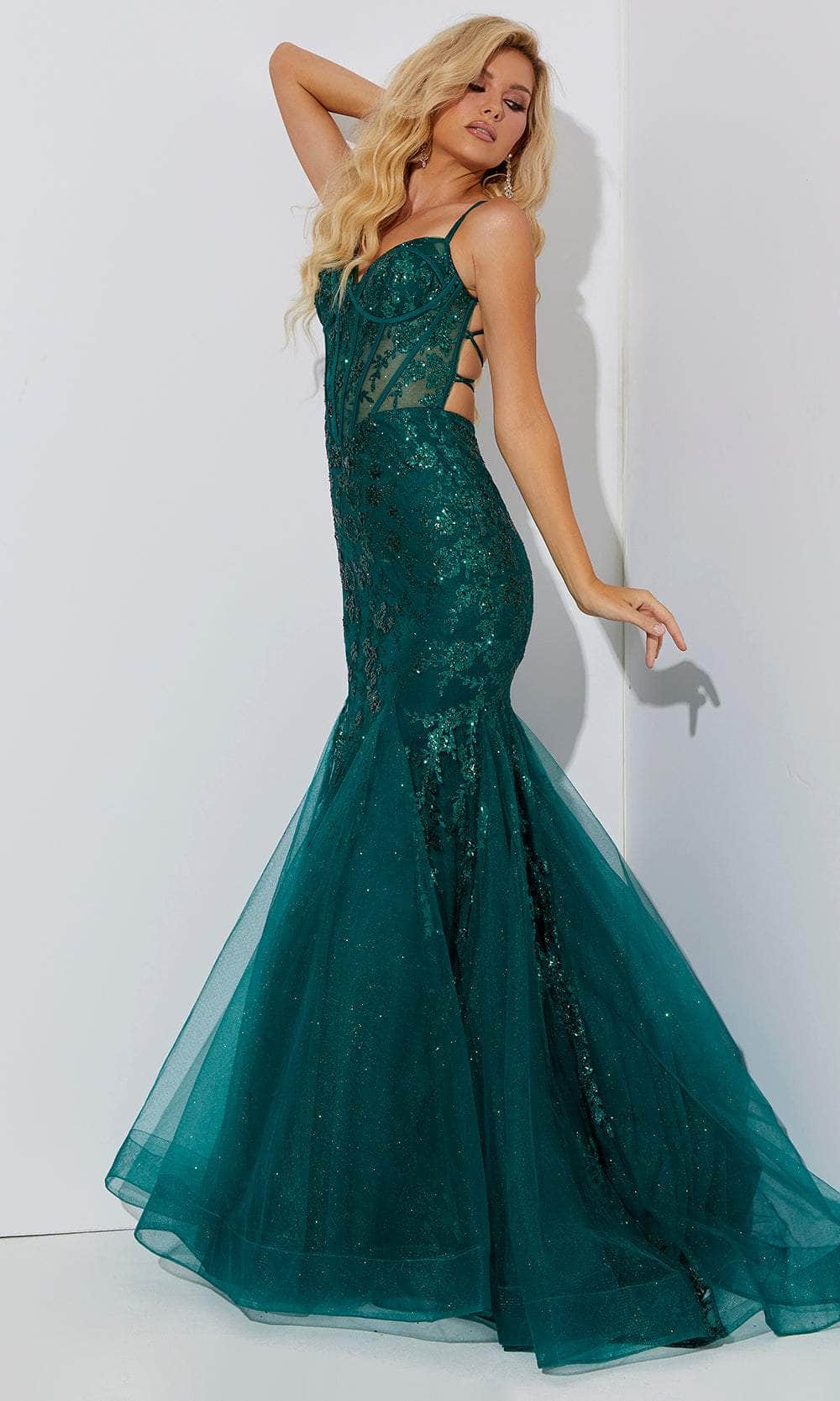 Jasz Couture 7557 - Sequin Tulle Prom Dress Special Occasion Dress 00 / Emerald