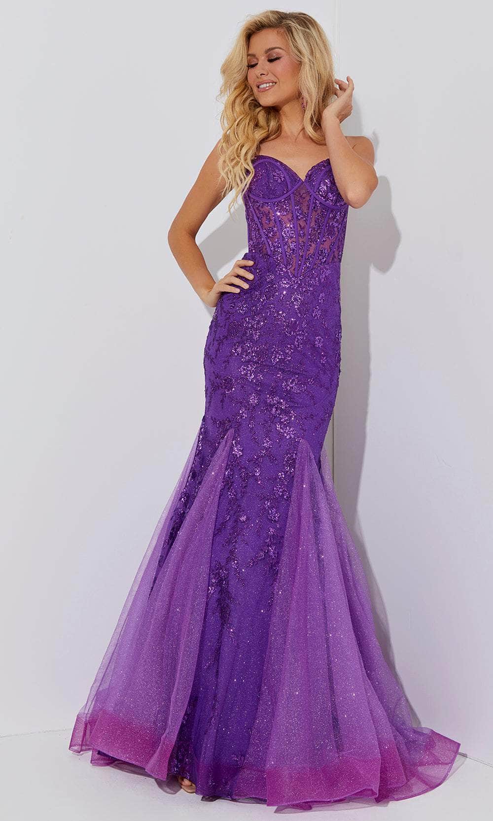 Jasz Couture 7557 - Sequin Tulle Prom Dress Special Occasion Dress 00 / Purple