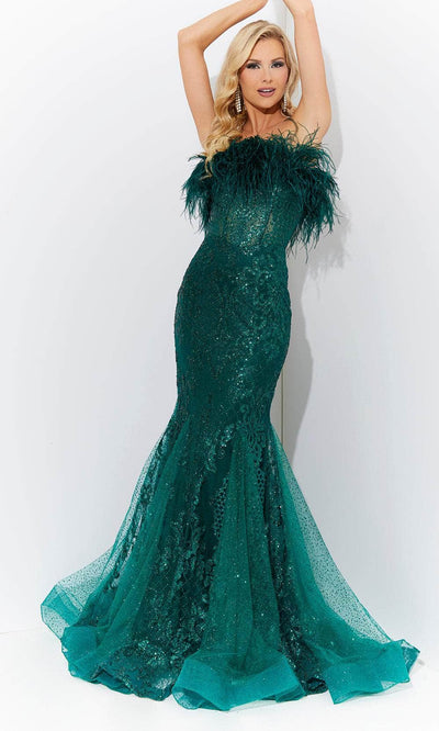 Jasz Couture 7572 - Strapless Feather Dress Special Occasion Dress 00 / Emerald