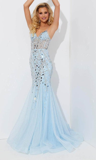 Jasz Couture 7573 - Illusion Cut Glass Prom Dress Special Occasion Dress 00 / Sky Blue