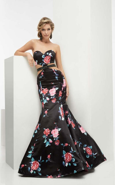 Jasz Couture - Floral Strapless Mermaid Gown  5917 Special Occasion Dress 0 / Black Multi