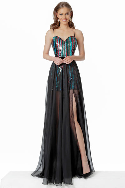 Jovani - 66297 Sequined Sweetheart A-line Dress In Black and Multi