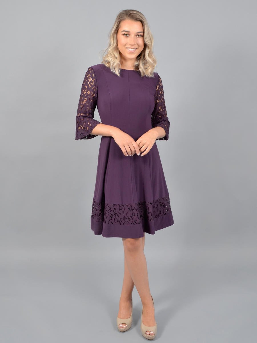 Jessica Howard - JH9M3024 Lace Embroidered Jersey A-Line Dress In Purple