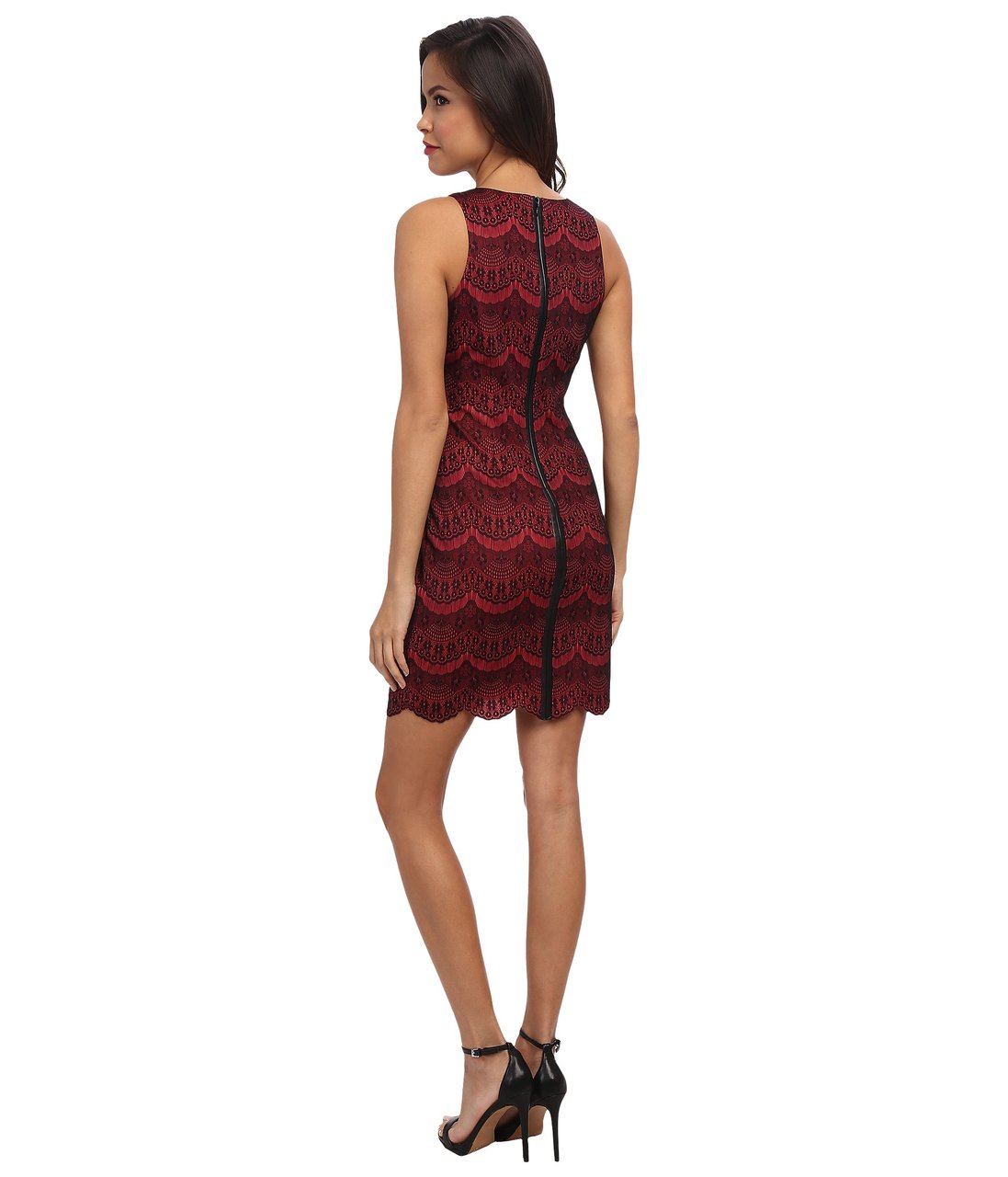 Jessica Simpson - JS4P6482 Scalloped Lace Sheath Dress in Red