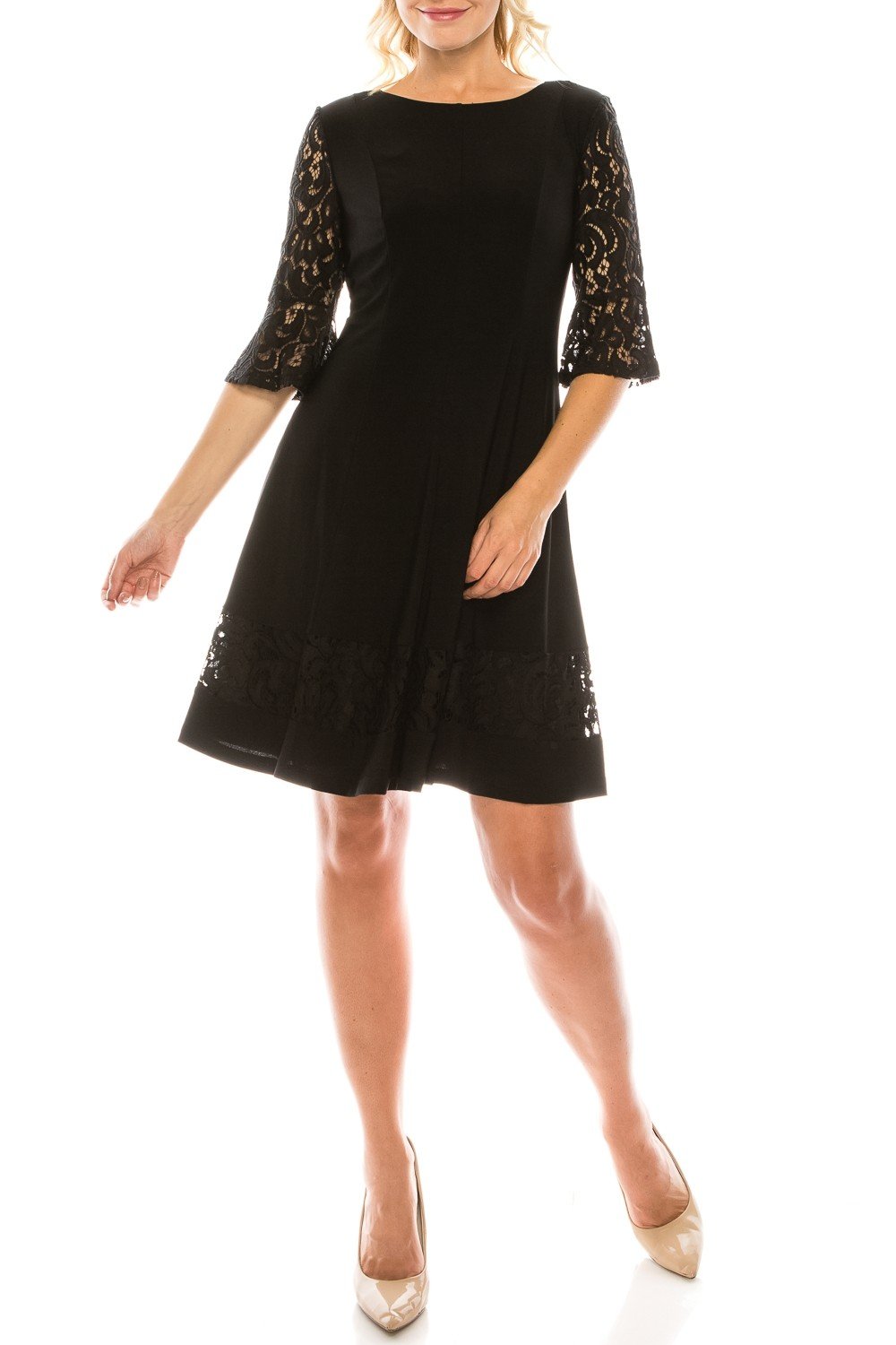 Jessica Howard - JH9M3024 Lace Embroidered Jersey A-Line Dress In Black