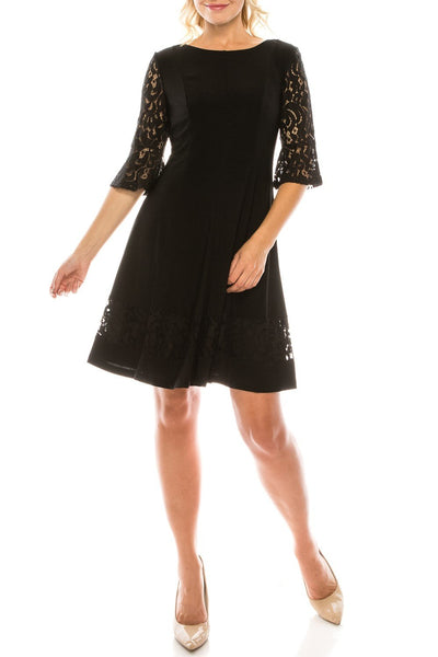 Jessica Howard - JH9M3024 Lace Embroidered Jersey A-Line Dress In Black