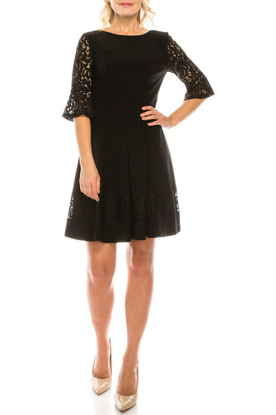 Jessica Howard - JH9M3024 Lace Embroidered Jersey A-Line Dress In Black