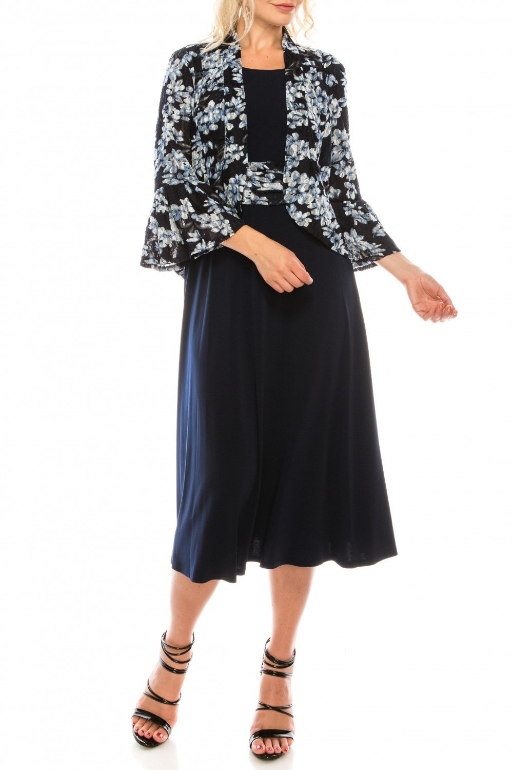 Jessica Howard - JH9M6759 Lace and Jersey A-line Dress With Jacket In Blue