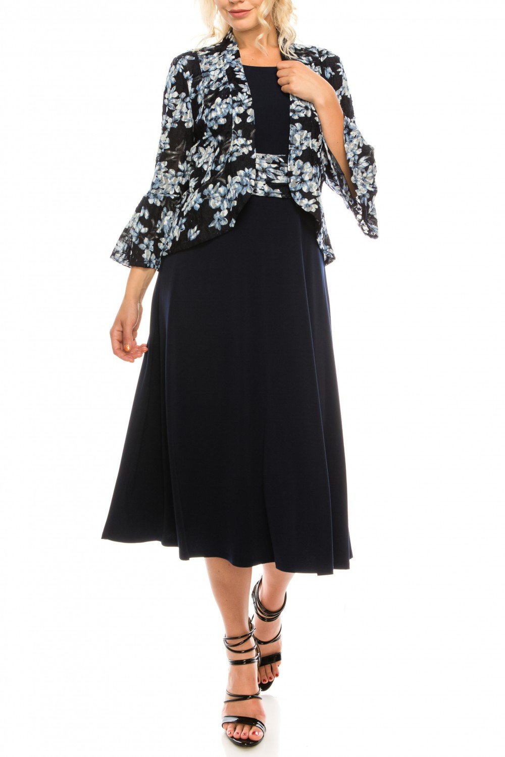 Jessica Howard - JH9M6759 Lace and Jersey A-line Dress With Jacket In Blue