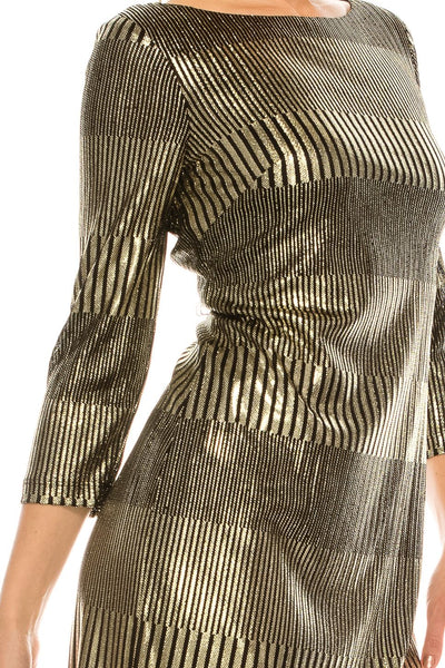 Jessica Howard - JH9M8699 Bateau Metallic Sheath Dress In Black and Gold