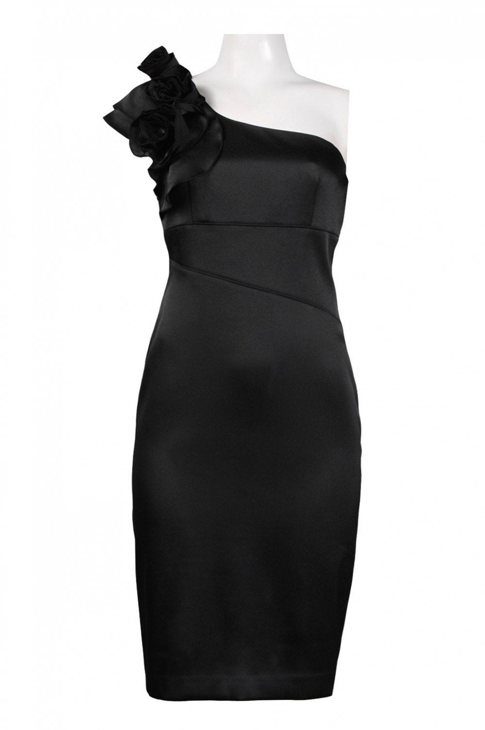 Jessica Simpson - JS1R1471 Ruffled Rosette One Shoulder Sheath Dress In Black