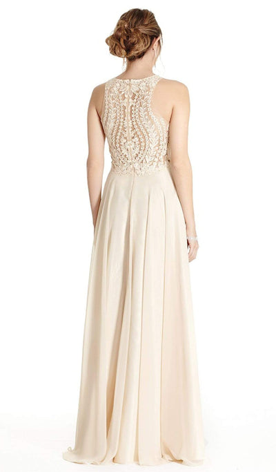 Jeweled Illusion Halter A-line Evening Dress Bridesmaid Dresses