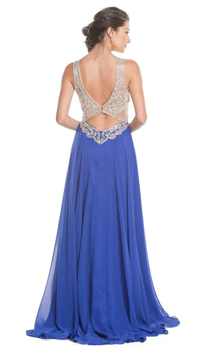 Jeweled Plunging V-neck Prom Dress Dress